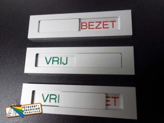 Klein formaat vrij bezet (of andere tekst) bordje, afmeting 80x20mm